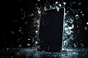 Poster - Smartphone rapidly transforming into tablet with dynamic glass shattering effects, the transformation of the phone into a tablet the has a white screen