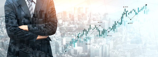 Poster - Stock market analysis with candlestick chart and price movement trend line, highlighting global financial trends, stock trading, and investment strategy insights Vouch