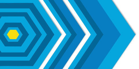 Poster -  blue hexagons and a yellow hexagon in the center design element.