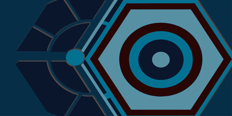 Poster - Abstract geometric design featuring hexagons circles and lines in shades of blue and brown color palette element.