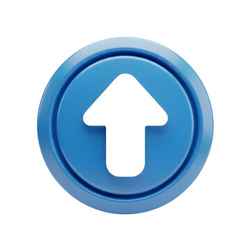 Blue circular button with up arrow icon isolated on transparent background