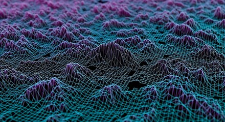 Aufkleber - Wireframe landscape with peaks and valleys in purple and teal gradient with black background