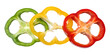 © WigglyStock - Bell pepper slices on white, from above