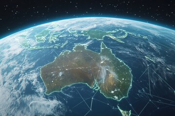 Poster - Earth Connections showcasing technology advancements in Australia and surrounding regions, 3D Earth Connections Global Technology Woldwide Digital Networkfrom Tokyo,Japan