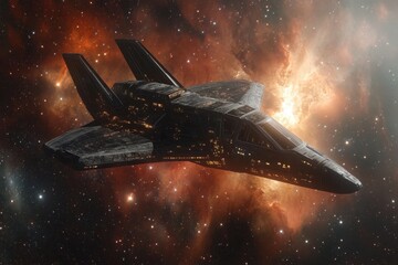 Wall Mural - Exploration spacecraft navigating through vibrant galaxy space filled with cosmic wonders, Galaxy space background camera flying through the galaxy and nebula