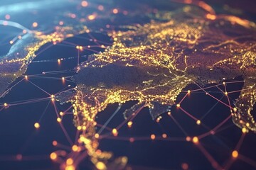 Poster - Exploration of global business connections through illuminated network visualization, Global business concept of connections and information transfer in the world from singapore