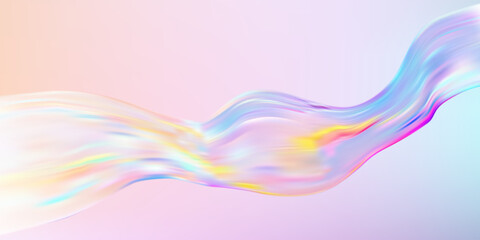 Poster - Abstract  holographic wave.Flow iridescent fluid.Dynamic spectrum ribbon.