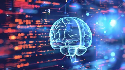 Poster - Abstract digital brain graphic overlaid on data streams