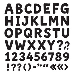 Poster - Cartoonish Black and White Alphabet and Number Set Graphic Design for Educational Purposes and Fun Projects