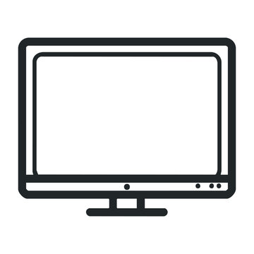 Black and white computer monitor icon on a plain background. Vector illustration