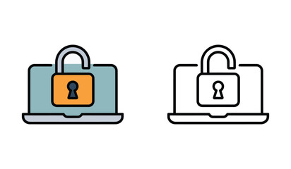 Fototapete - Secured Laptop Illustration Cyber Security and Data Protection, Computer Secured with Padlock