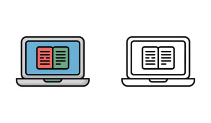 Fototapete - Online Learning Icon Laptop with Book Illustration Educational Resources and Digital Technology Concepts