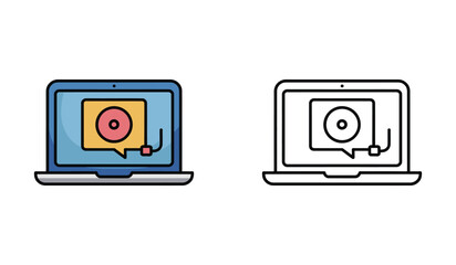 Fototapete - Modern Laptop Computer Displaying a Vinyl Record Inside of a Speech Bubble Digital Art