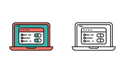 Fototapete - Two Laptop Icons Digital Medicine Interface and Outline Version Showing Pills
