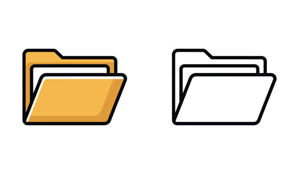 Folder Icon Design Displaying Symbol of File Storage for Organization and Documents Colored and Uncolored