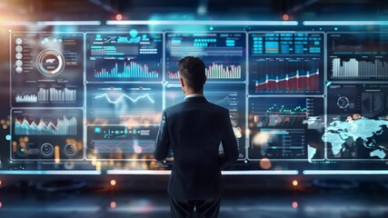 Poster - Businessperson observing multiple interactive dashboards