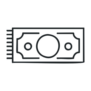 Simple line art of a dollar bill shaped like a computer chip. Vector illustration