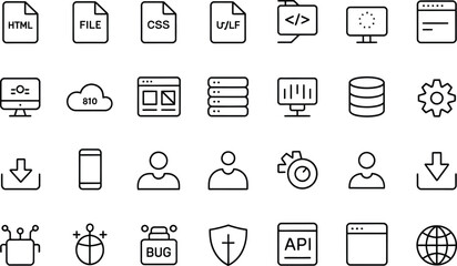 Fototapete - Collection of hand drawn technology and software icons in a grid layout
