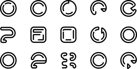Poster - Collection of circular and arrow icons in black and white outline style