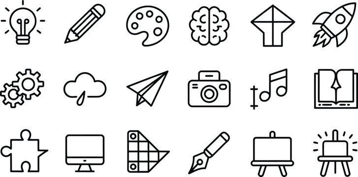 Collection of hand drawn icons representing creativity and innovation