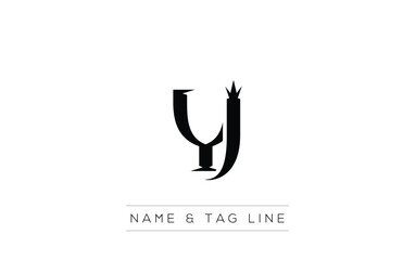 Poster - YJ logo design. A sophisticated, minimalistic logo design featuring golden stylized typography,  perfect for branding concepts emphasizing luxury, professionalism, and contemporary aesthetics.