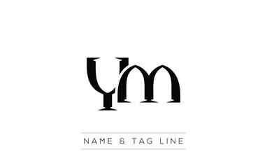 Poster - YM logo design. A sophisticated, minimalistic logo design featuring golden stylized typography,  perfect for branding concepts emphasizing luxury, professionalism, and contemporary aesthetics.