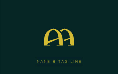 Poster - AA logo design. A sophisticated, minimalistic logo design featuring golden stylized typography,  perfect for branding concepts emphasizing luxury, professionalism, and contemporary aesthetics.