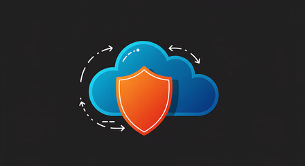 Poster - Cloud Security: A vibrant graphic portrays a digital cloud safeguarded by a protective shield, symbolizing secure data transfer and information protection in a modern digital landscape.