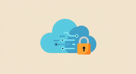 Poster - Cloud Data Security: A digital illustration showcasing cloud data security. The composition features a stylized cloud connected with data streams.