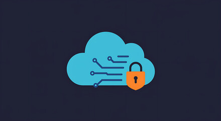 Poster - Cloud Security Illustration: A visually striking depiction of cloud security, featuring a digital cloud overlaid with circuit board elements and a prominent padlock icon.