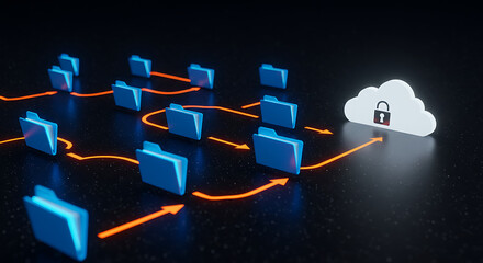 Poster - Data Security and Cloud Storage: A visual representation showcasing the interconnectedness of secure cloud storage and data protection.