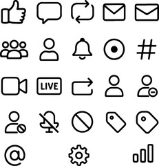 Poster - A collection of hand drawn social media icons representing engagement communication and user interaction on digital platforms
