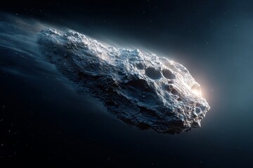 Wall Mural - asteroid hurtling through space illuminated by distant starlight