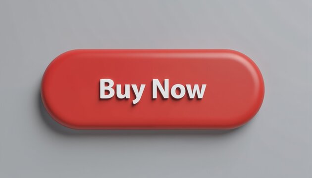3D render of a red oval button with white text Buy Now. Essential for e-commerce, online shopping apps, websites. Promotes clicks for purchases, orders, sales, and marketing campaigns.