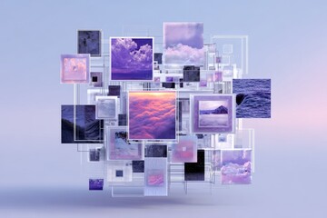 Poster - Colorful abstract cloud collage showcasing different skies and textures in a digital arrangement during sunset hours