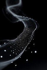Poster - Abstract black and white wave pattern with dots and lines on a dark background