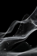 Poster - Abstract black and white wave pattern with dots on a dark background