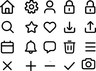 Fototapete - A collection of simple clean and modern outline icons representing common user interface elements for digital applications and websites