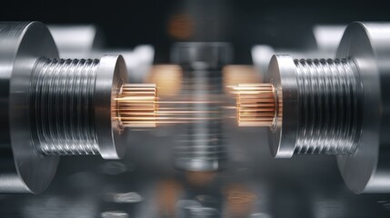 Poster - Complex machinery uses ultrasonic transducers to emit sound waves, highlighting precision mechanics and advanced technology in industrial processes
