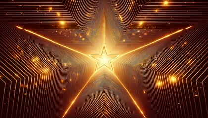 Fototapete - golden light star shapes corridor with sparks