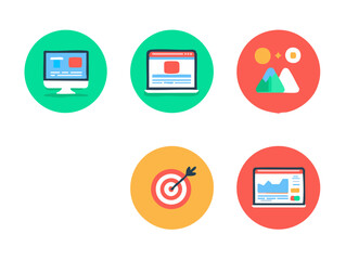 Fototapete - Digital technology icons computer, laptop, analytics, target, cloud - vector illustration vector icon 