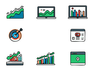 Fototapete - Data analytics & business intelligence charts, graphs, and seo performance icons vector icon 