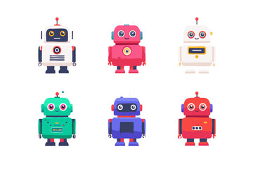 Fototapete - Cute robot clipart cartoon robots, ai technology, robotics vector illustration vector icon 