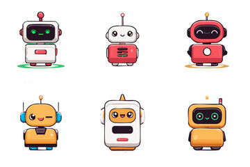 Fototapete - Cute robot characters ai technology, robotics, automation, digital art vector icon 