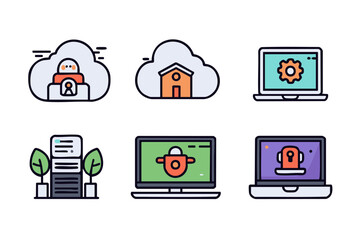 Fototapete - Cloud computing, network security, and it solutions digital technology icons vector icon 