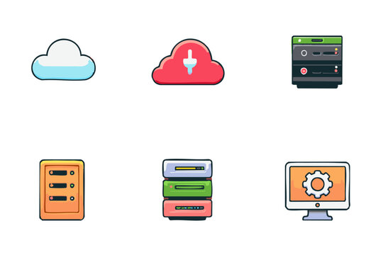 Cloud computing, server, and it infrastructure icons digital technology vector graphics vector icon 