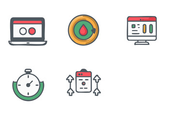 Fototapete - Digital technology icons laptop, computer, data, time, upload - vector graphics for web design vector icon 