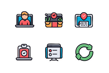 Fototapete - Digital technology icons online communication, task management, and process automation vector graphics vector icon 