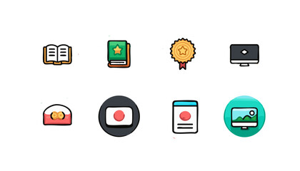 Fototapete - Digital learning icons education, awards, monitor, and video content vector icon 