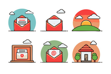Fototapete - Email communication icons digital mail, newsletter, contact, and home vector illustration vector icon 